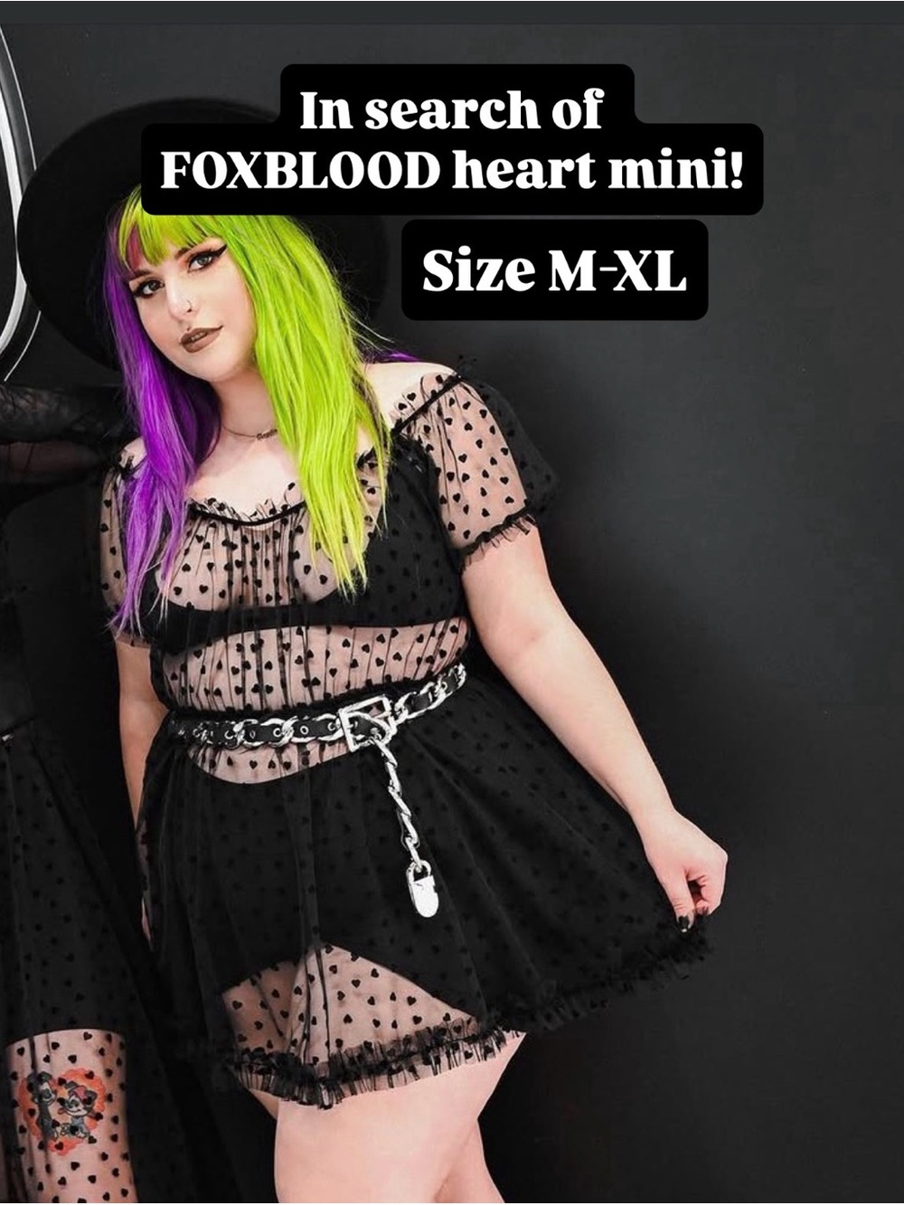ISO FOXBLOOD Black Heart Mesh Mini Dress SIZE M-XL